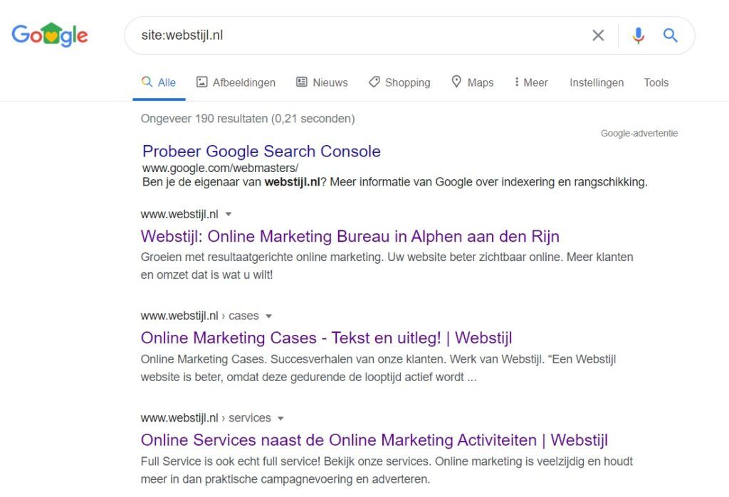 site search in Google voor Webstijl.nl site search in Google voor Webstijl.nl