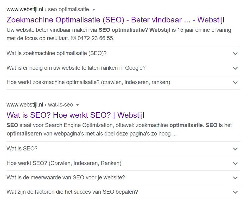 zoekresultaten opgemaakt met gestructureerde data binnen Google zoekresultaten opgemaakt met gestructureerde data binnen Google