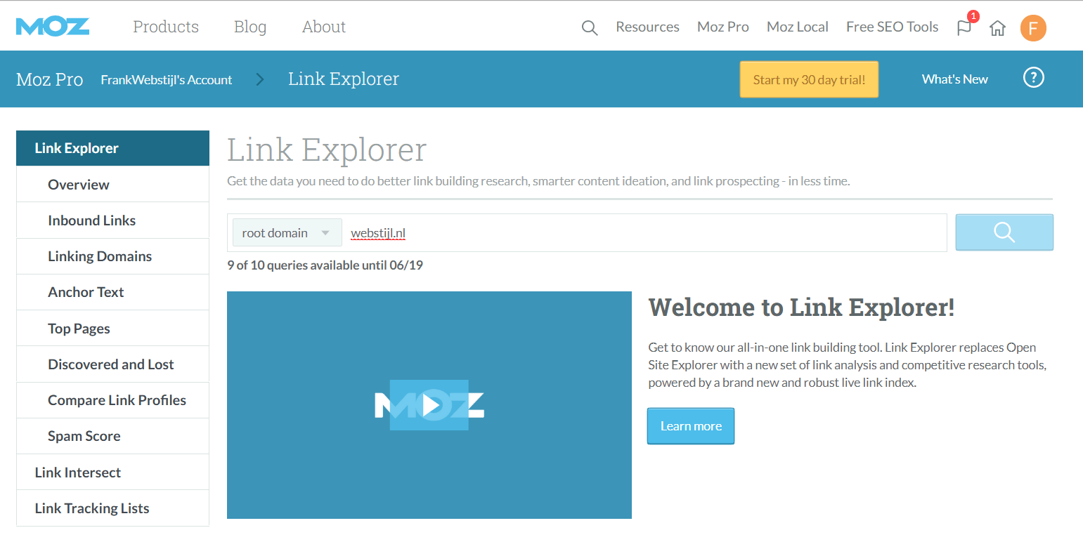 link explorer in MoZ link explorer in MoZ