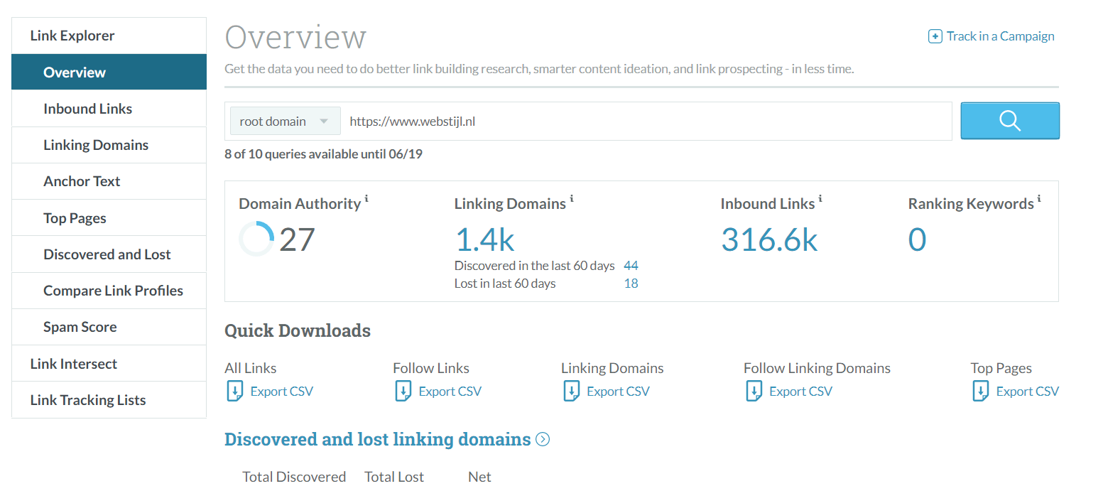 verwijzende links in de link explorer in MoZ verwijzende links in de link explorer in MoZ