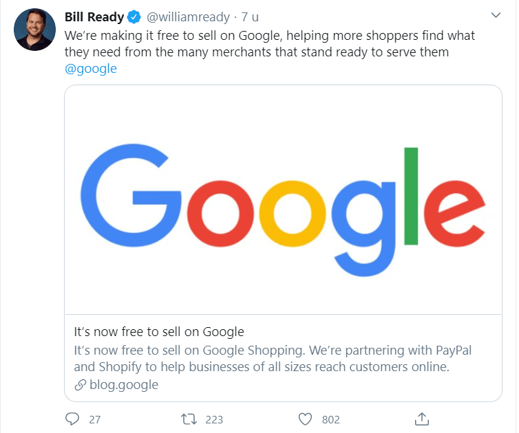 Bill Ready van Google kondigt nieuwe functie binnen Google Shopping aan via Twitter Bill Ready van Google kondigt nieuwe functie binnen Google Shopping aan via Twitter